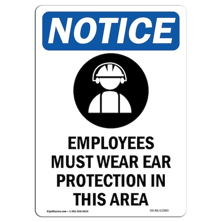 Signmission OSHA Notice Sign, Employees Must Wear With Symbol, 24in X 18in Aluminum, 18" W, 24" H, Portrait OS-NS-A-1824-V-11980